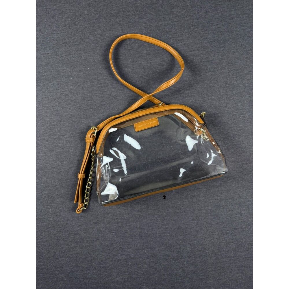 Nanette Lepore Clear PVC Crossbody Bag Cognac Gold Chain Stadium Concert